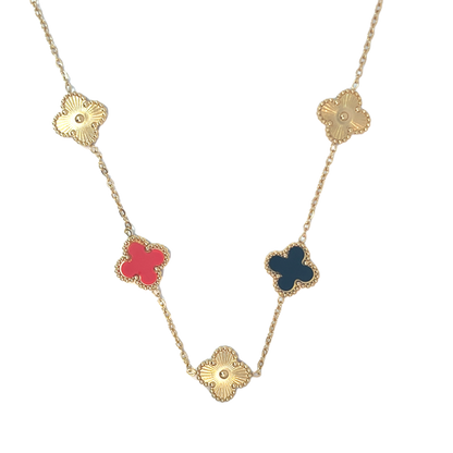 Multi Colour Four Leaf Clover Necklace 18K Gold Plated