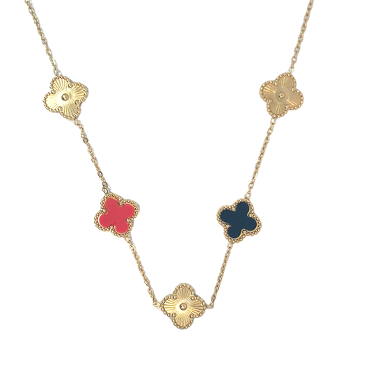 Multi Colour Four Leaf Clover Necklace 18K Gold Plated