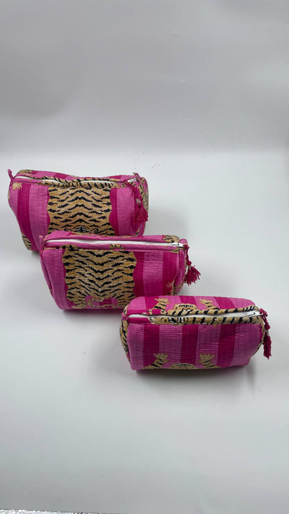 Pink Tiger Stripes Quilted Wash Bag 3 Sizes