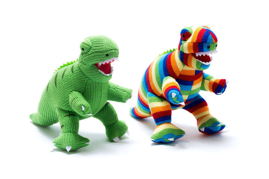 Knitted T Rex Dinosaur Plush Toy Bold Stripe