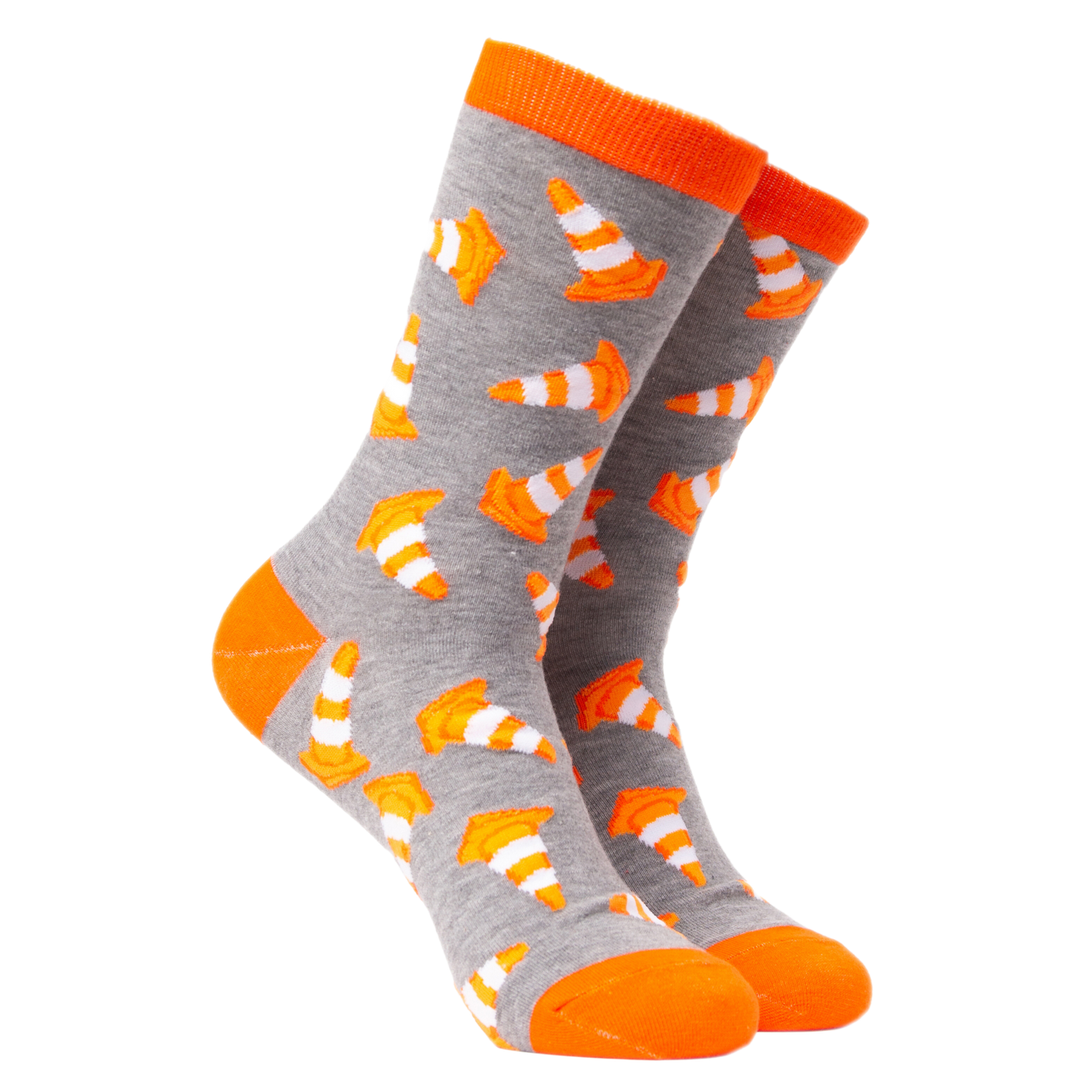 Traffic Cone Socks - Road Works: GREY / L (UK 9-12 / EU 43-46 / US 10-13)
