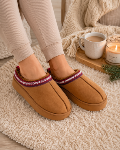 Tan Platform Suede Trim Detail Slippers