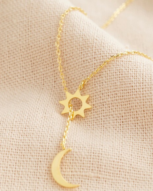 Moon Star Laryat Necklace 18k Gold