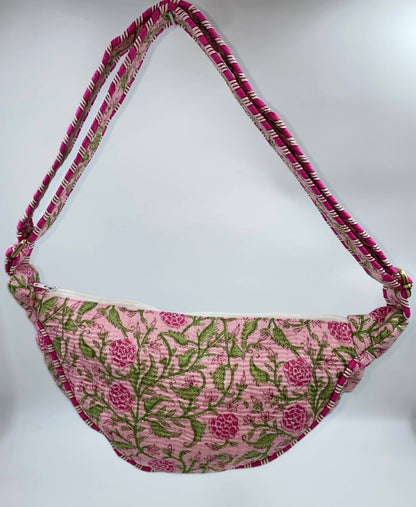 Pink Cotton Kantha Quilted Cross Body Bag