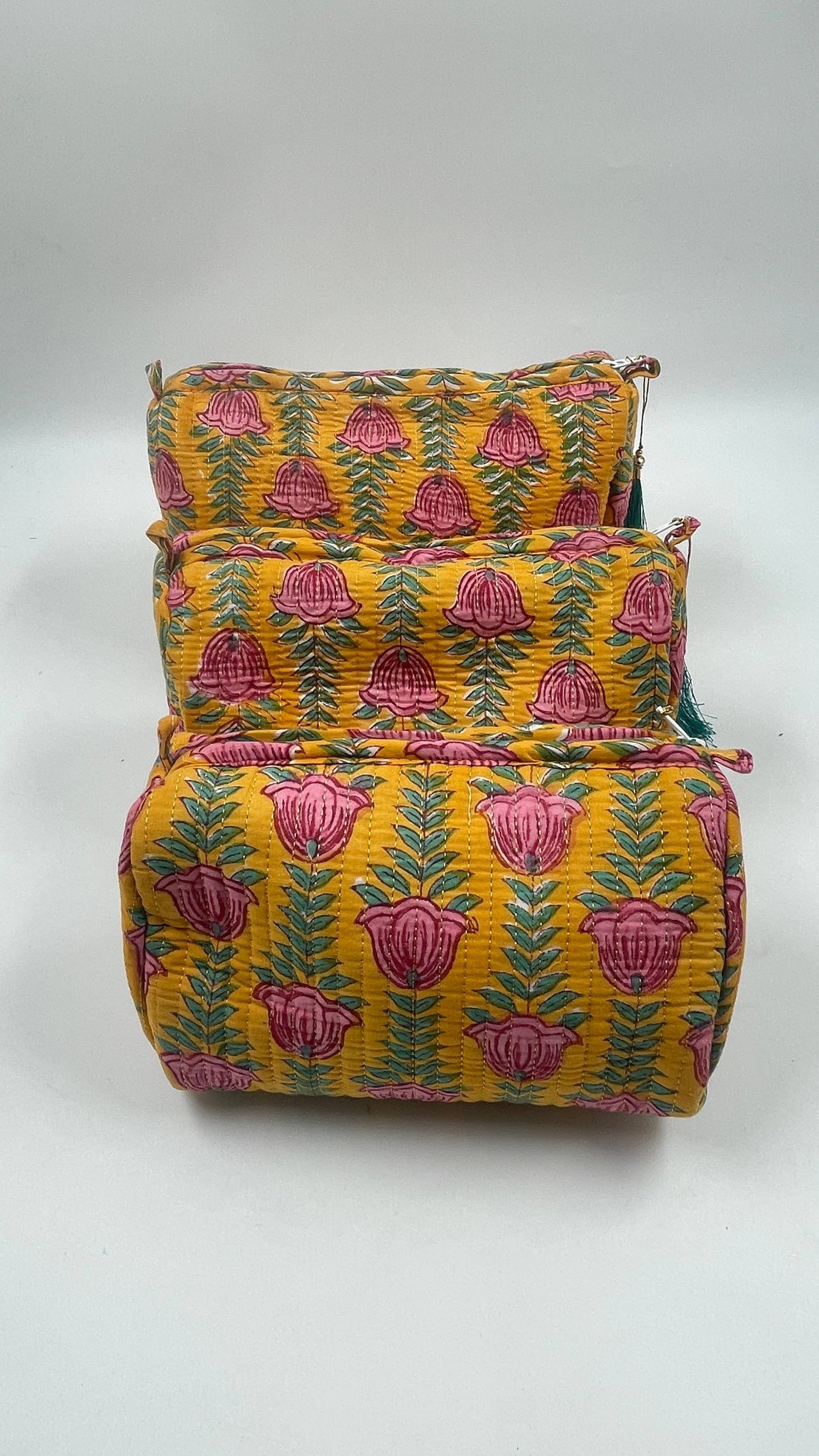 Yellow Quilted Flower Wash Bag in Assorted Sizes