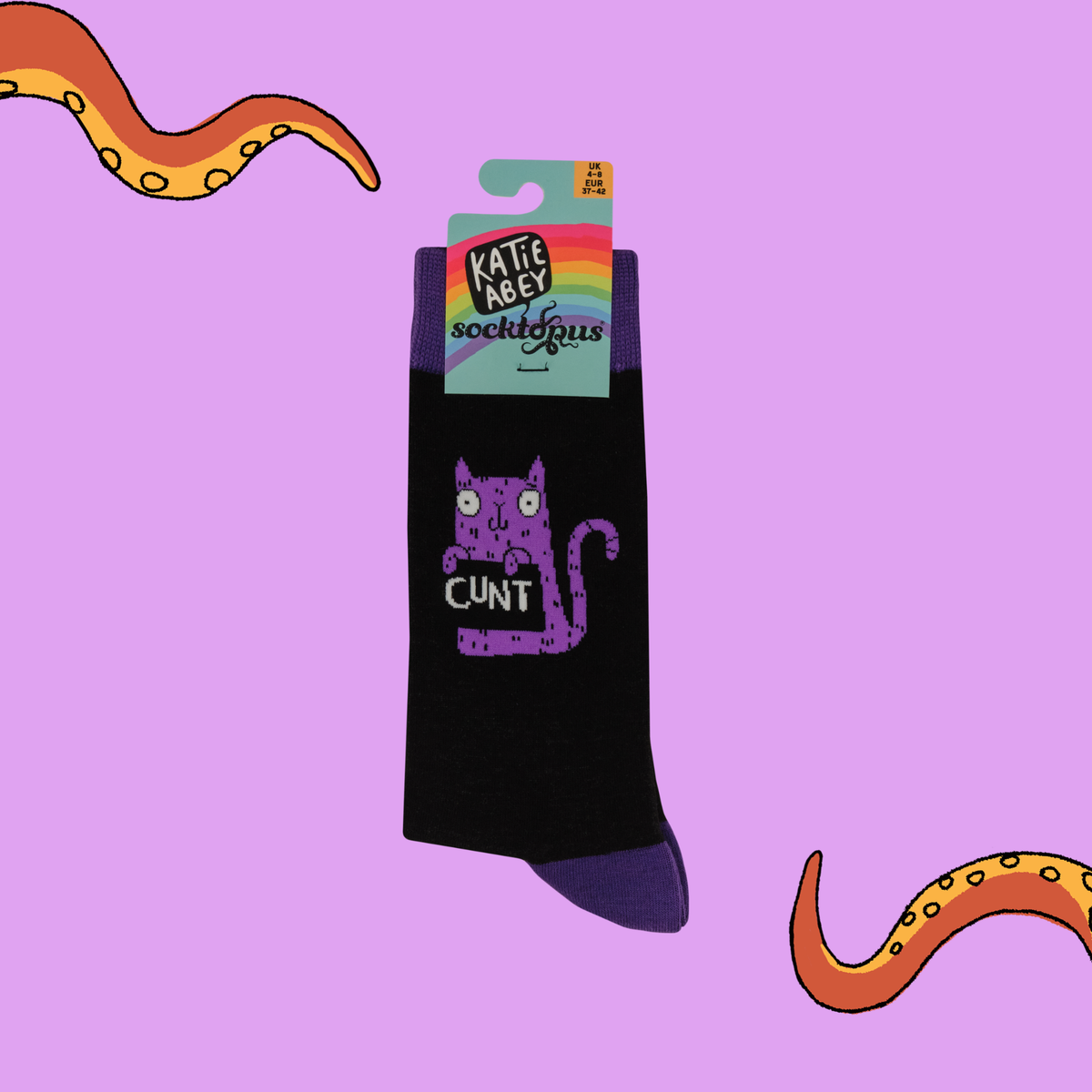 C*nt Naughty Cat Socks Small in Black
