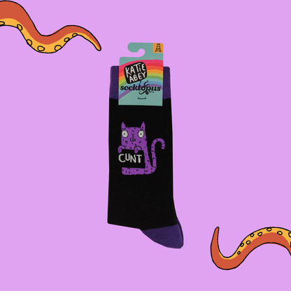 C*nt Naughty Cat Socks Small in Black