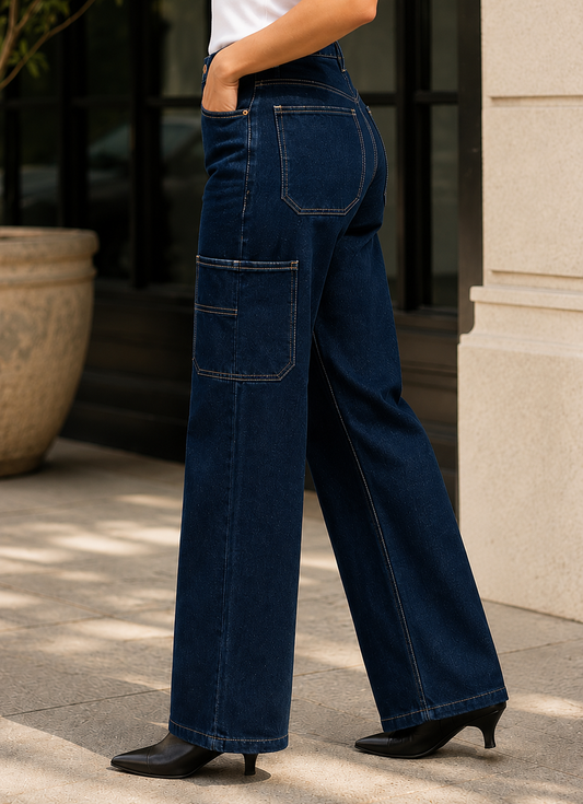Voggo Dark Wash Carpenter Wide Leg Jeans