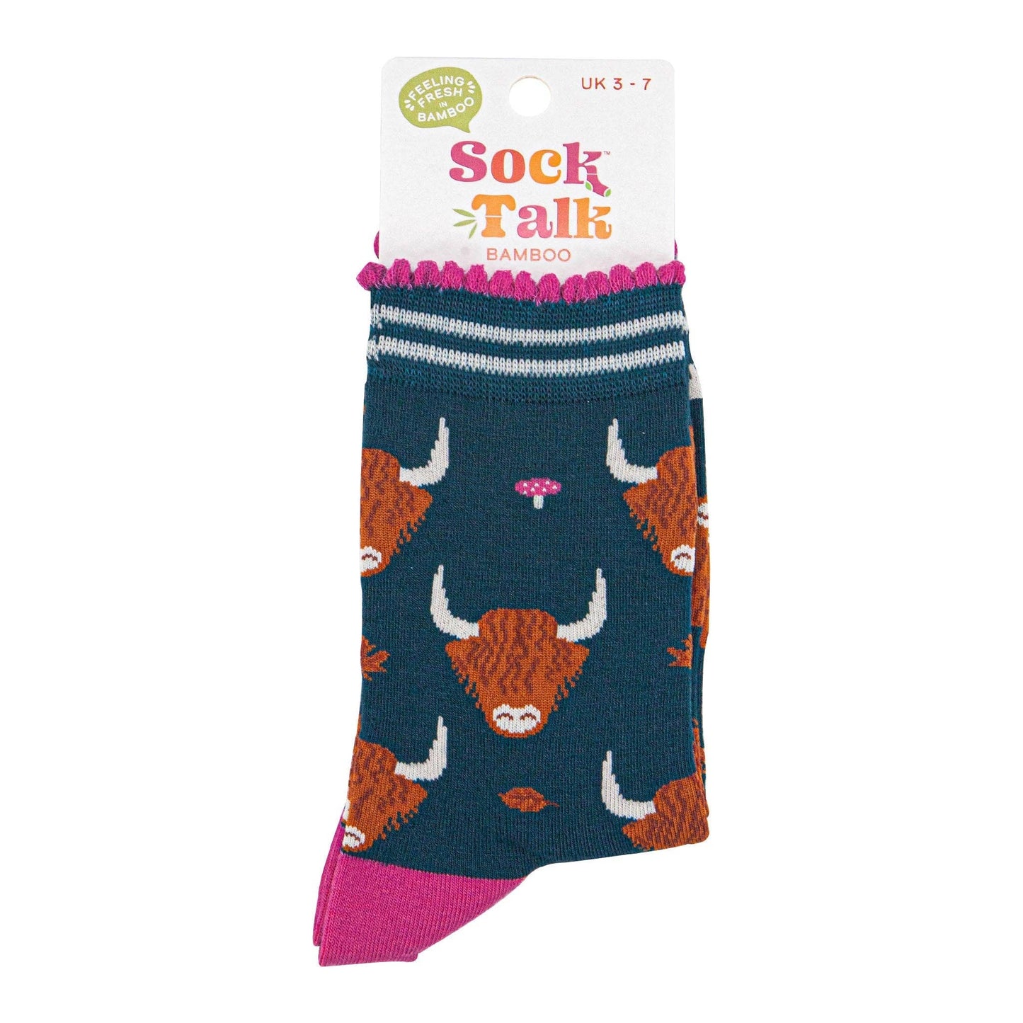 Highland Cow Unisex Socks In Green And Pink