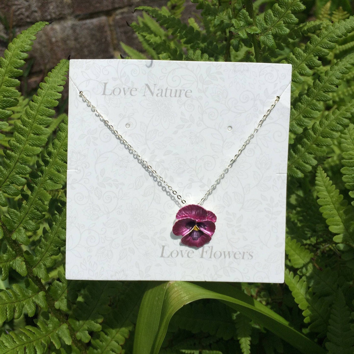 Pansy Pink Flower Pendant Necklace