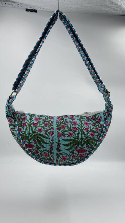 Teal Cotton Kantha Quilted Cross Body Bag