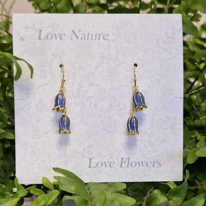 Bluebell Double Flower Gold Drop Hook Earrings