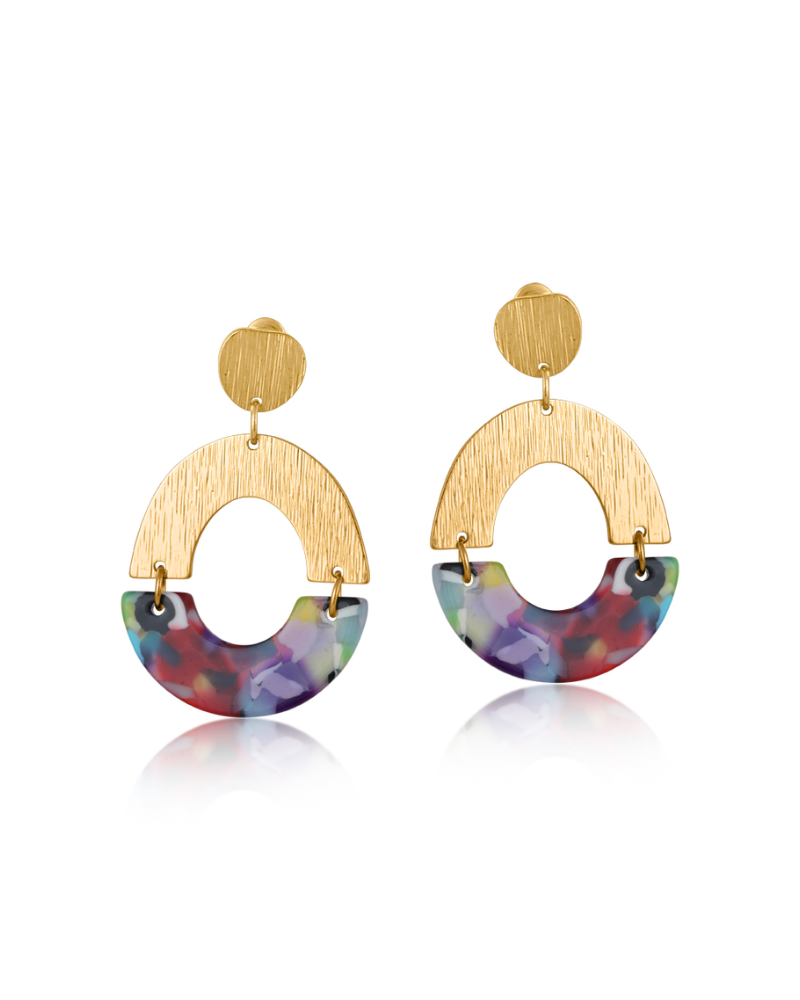 Sophia Half Disc Resin Gold Earrings