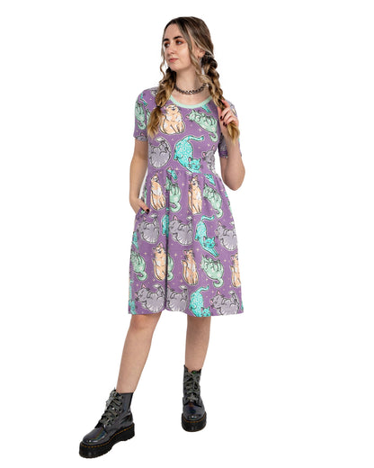 Purrfect Cats Short T-Shirt Dress with Pockets