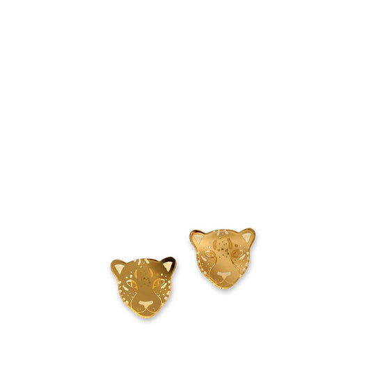 Leopard Face Stud Earrings in Gold