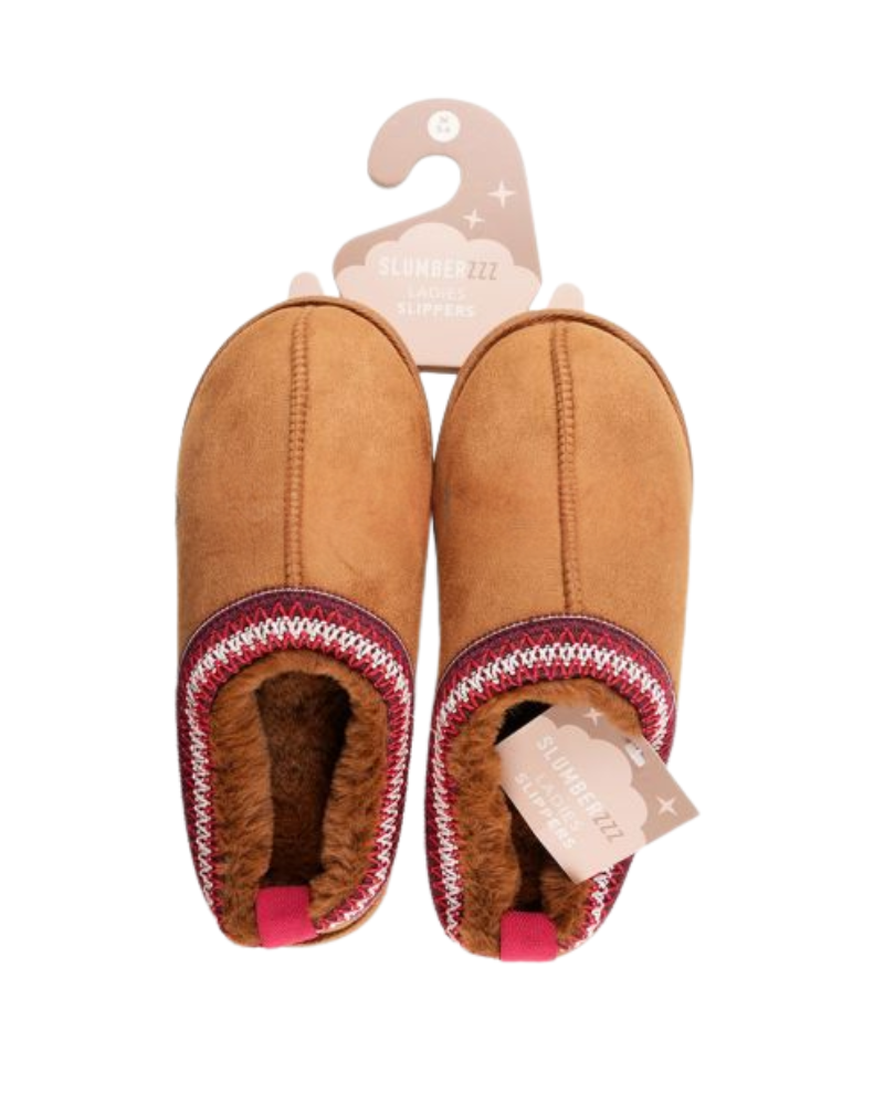 Tan Platform Suede Trim Detail Slippers