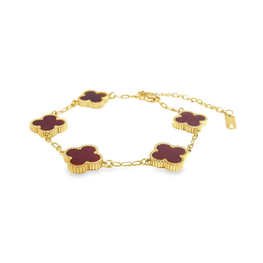 Red Four Leaf Clover Double-Sided Bracelet 18K Plated