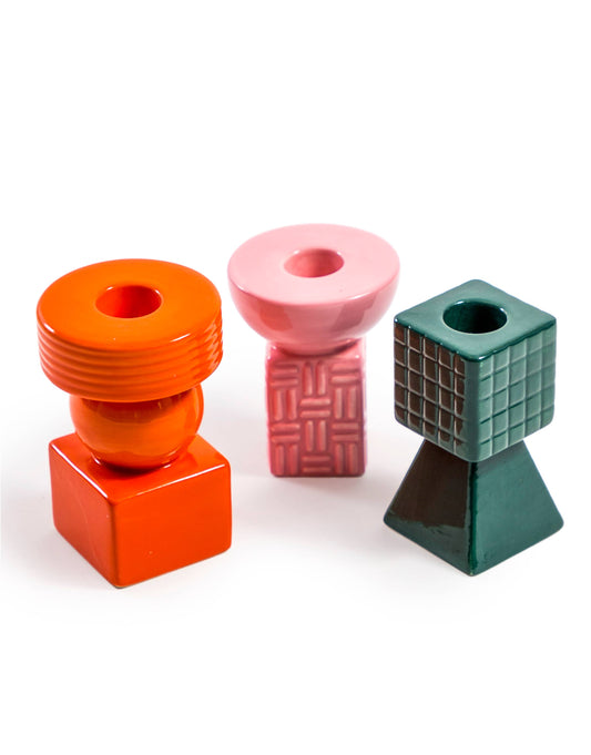 Ceramic Geometric Candle Holder Assorted Colours