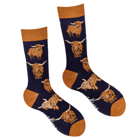 Highland Cow Unisex Socks Navy