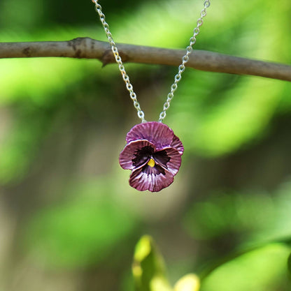 Pansy Pink Flower Pendant Necklace