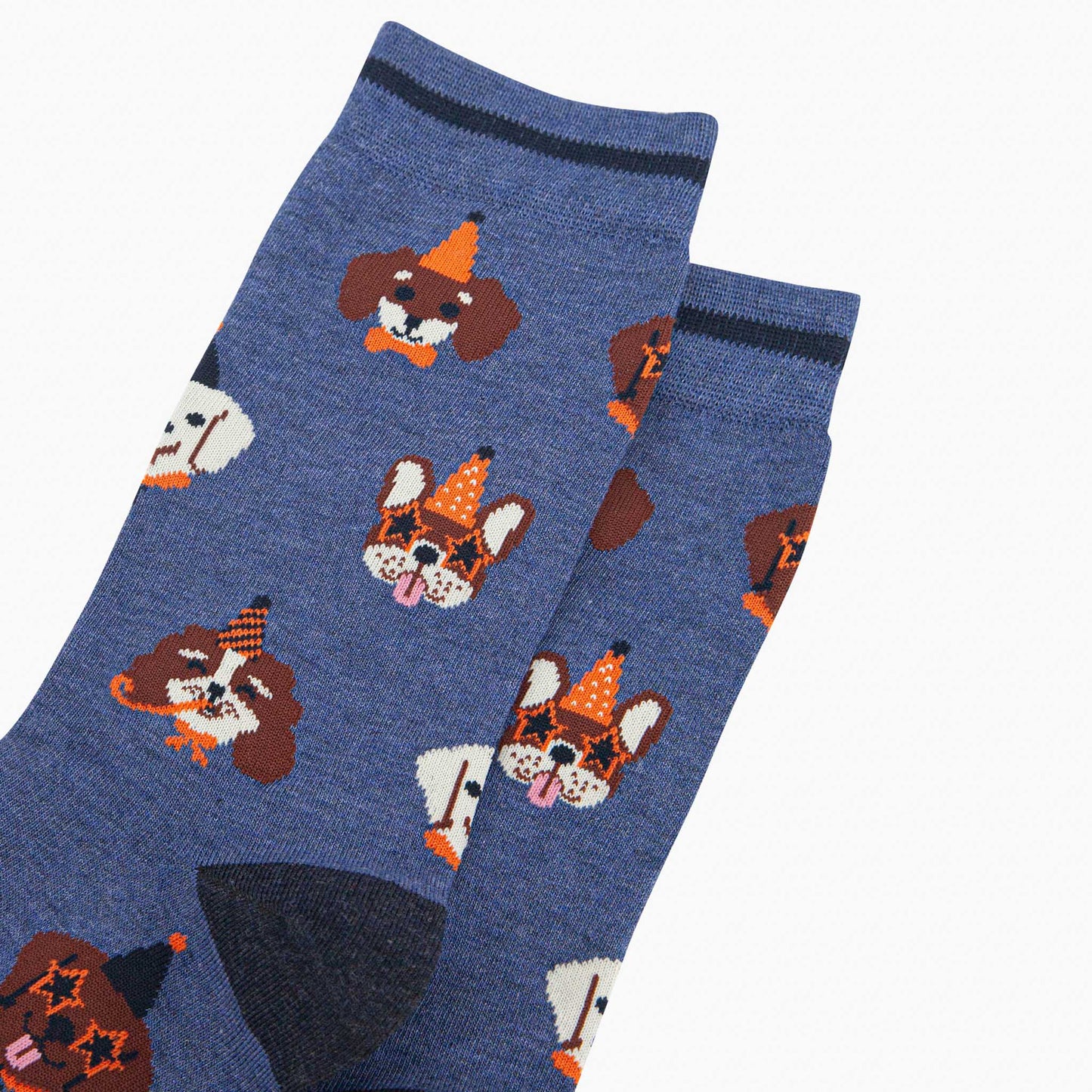 Men's Bamboo Socks - Denim Blue, Party Dogs: UK 7-11 | EU 40.5 -46 | US 8-12