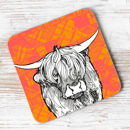 Tartan Cow Individual Coaster by Gillian Kyle