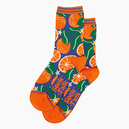 Women's Bamboo Socks - Blue, Orange Tree: UK 3-7 | EU 36-40 | US 5-9