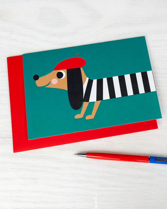 Sausage Dog in Beret Greeting Card