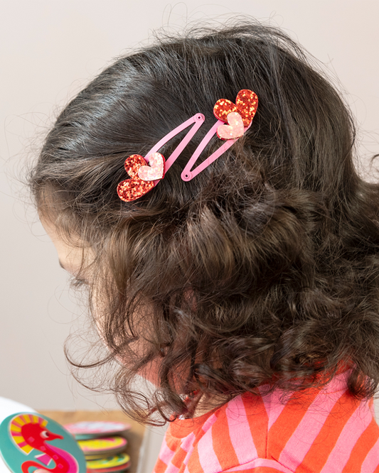 Glitter Love Heart Hair Clips Set of 2