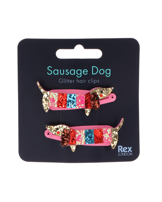 Glitter Sausage Dog Hair Clips Set of 2