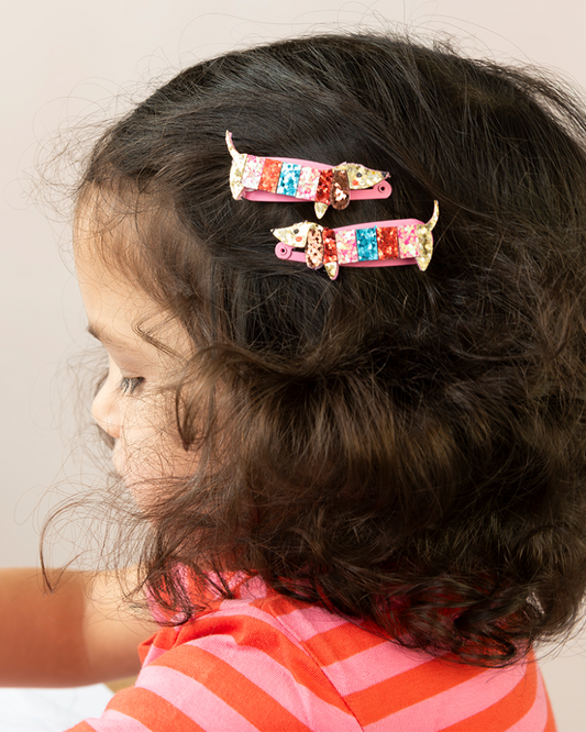 Glitter Sausage Dog Hair Clips Set of 2