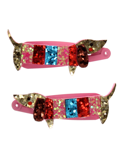 Glitter Sausage Dog Hair Clips Set of 2