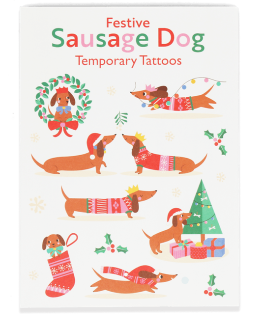Festive Sausage Dog Temporary Tattoos