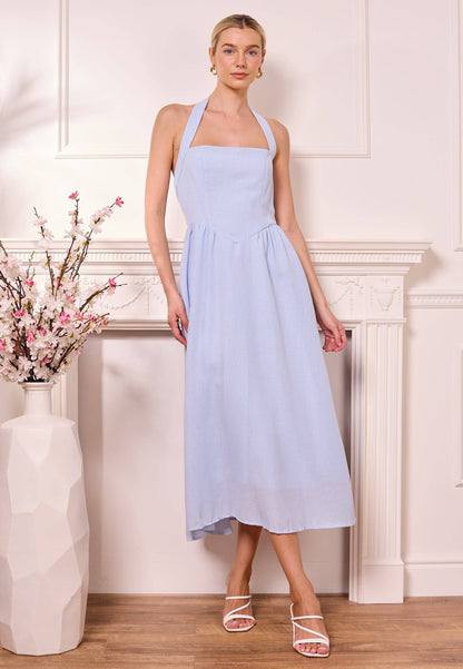 Blue Drop-Waist Halter