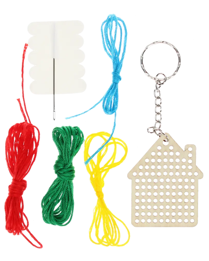 Stitch Your Own Wooden House Keyring
