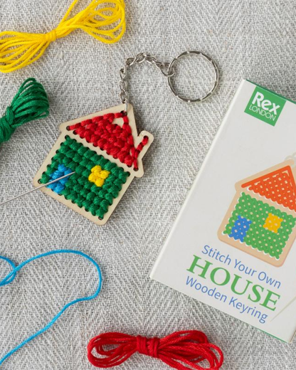 Stitch Your Own Wooden House Keyring