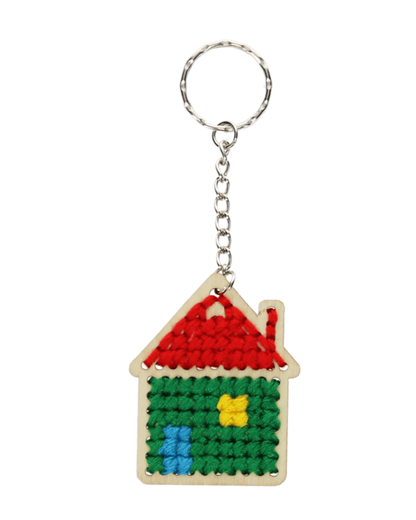 Stitch Your Own Wooden House Keyring