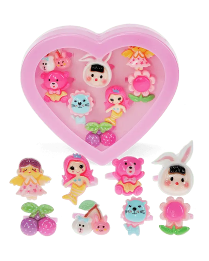 Childrens' Rings in Heart Shaped Box (Set of 8)