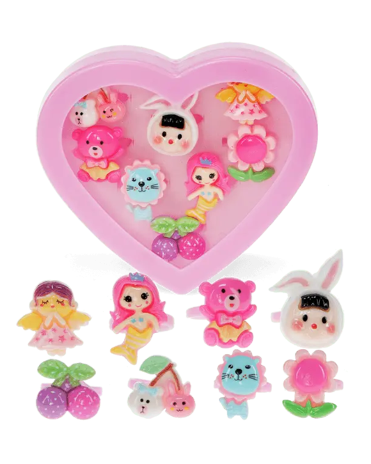 Childrens' Rings in Heart Shaped Box (Set of 8)