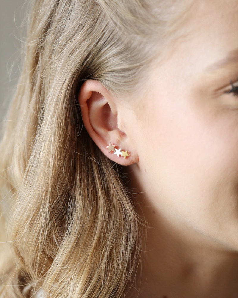 Mixed Metal Triple Star Earrings