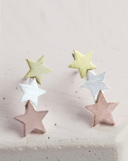 Mixed Metal Triple Star Earrings
