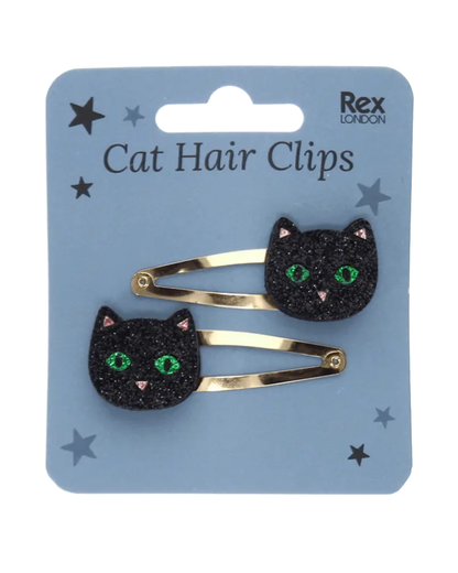Glitter Black Cat Hair Clips Set of 2