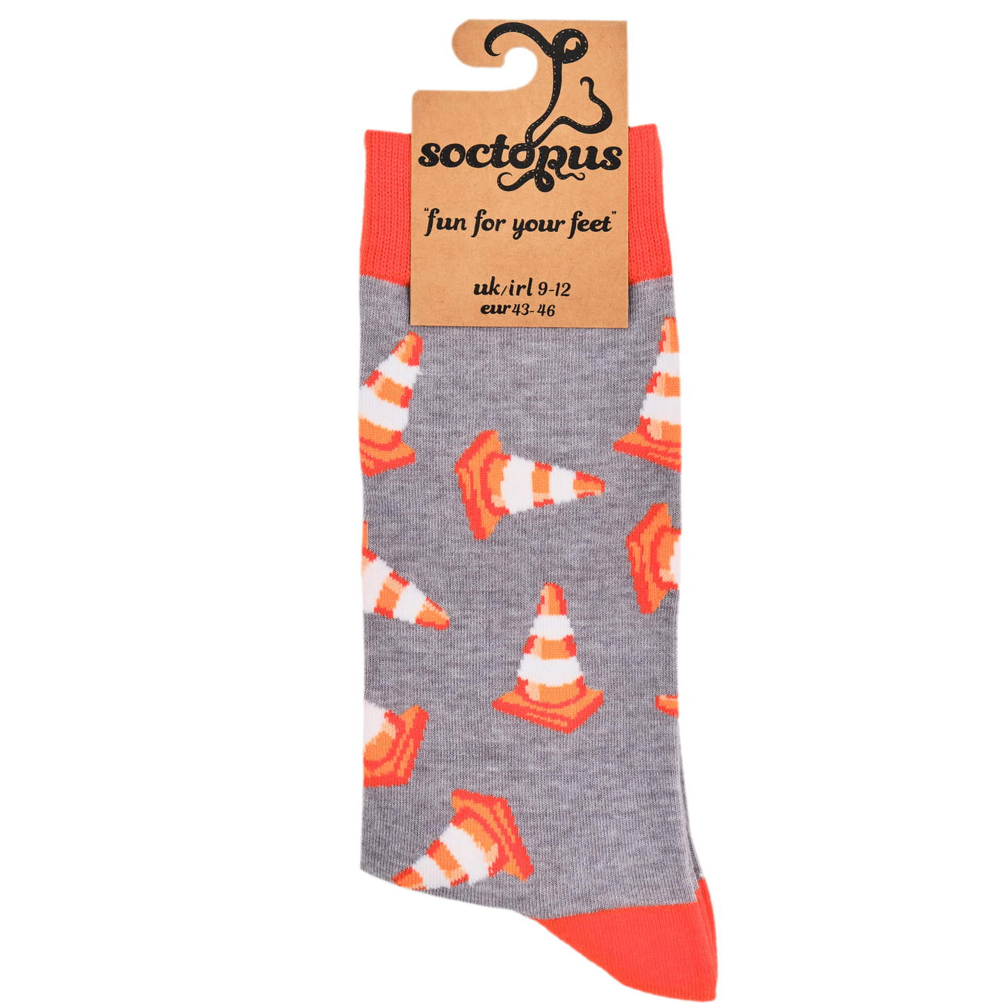 Traffic Cone Socks - Road Works: GREY / L (UK 9-12 / EU 43-46 / US 10-13)