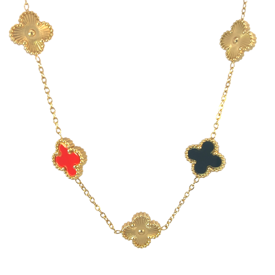 Multi Colour Four Leaf Clover Necklace 18K Gold Plated