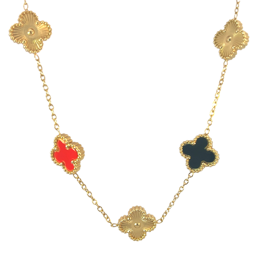 Multi Colour Four Leaf Clover Necklace 18K Gold Plated