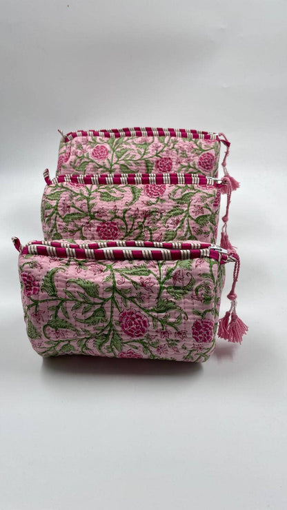 Pink Quilted Flower Wash Bag in Assorted Sizes