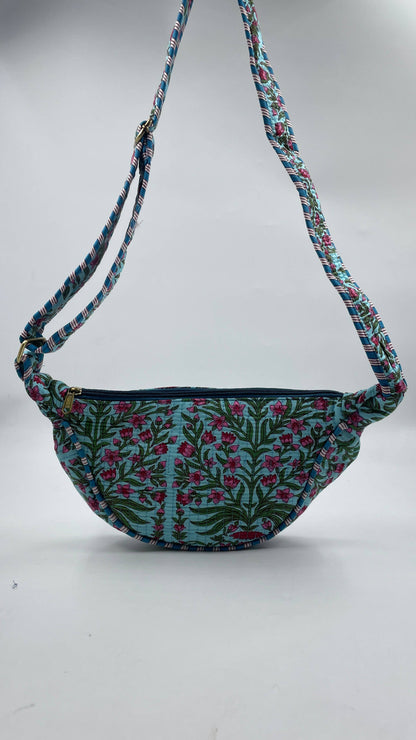 Teal Cotton Kantha Quilted Cross Body Bag