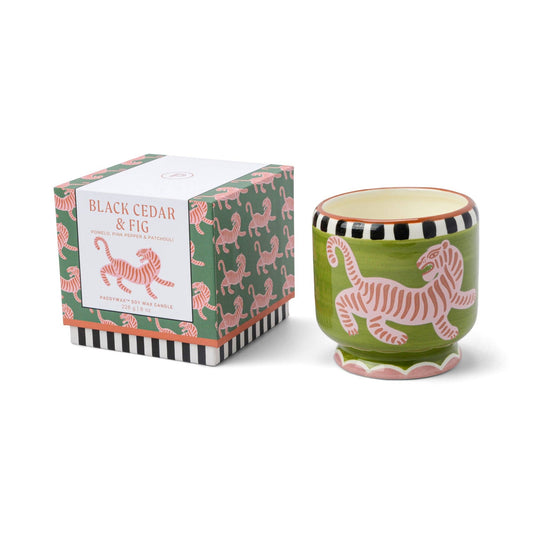 A Dopo Tiger Ceramic Candle Black Cedar & Fig By Paddywax