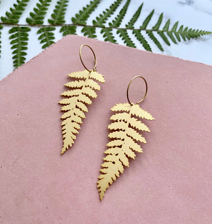 Gold Fern Hoop Earrings