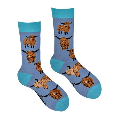 Denim Highland Cow Och Aye the Moo Socks Kids
